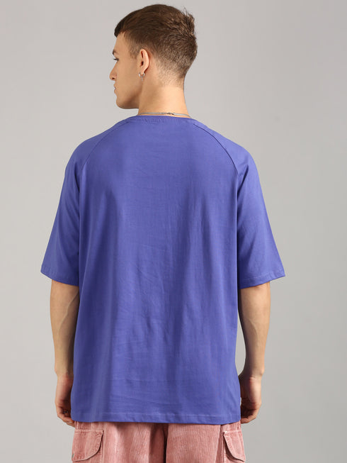 Royal Blue Oversized Printed Raglan T-shirt